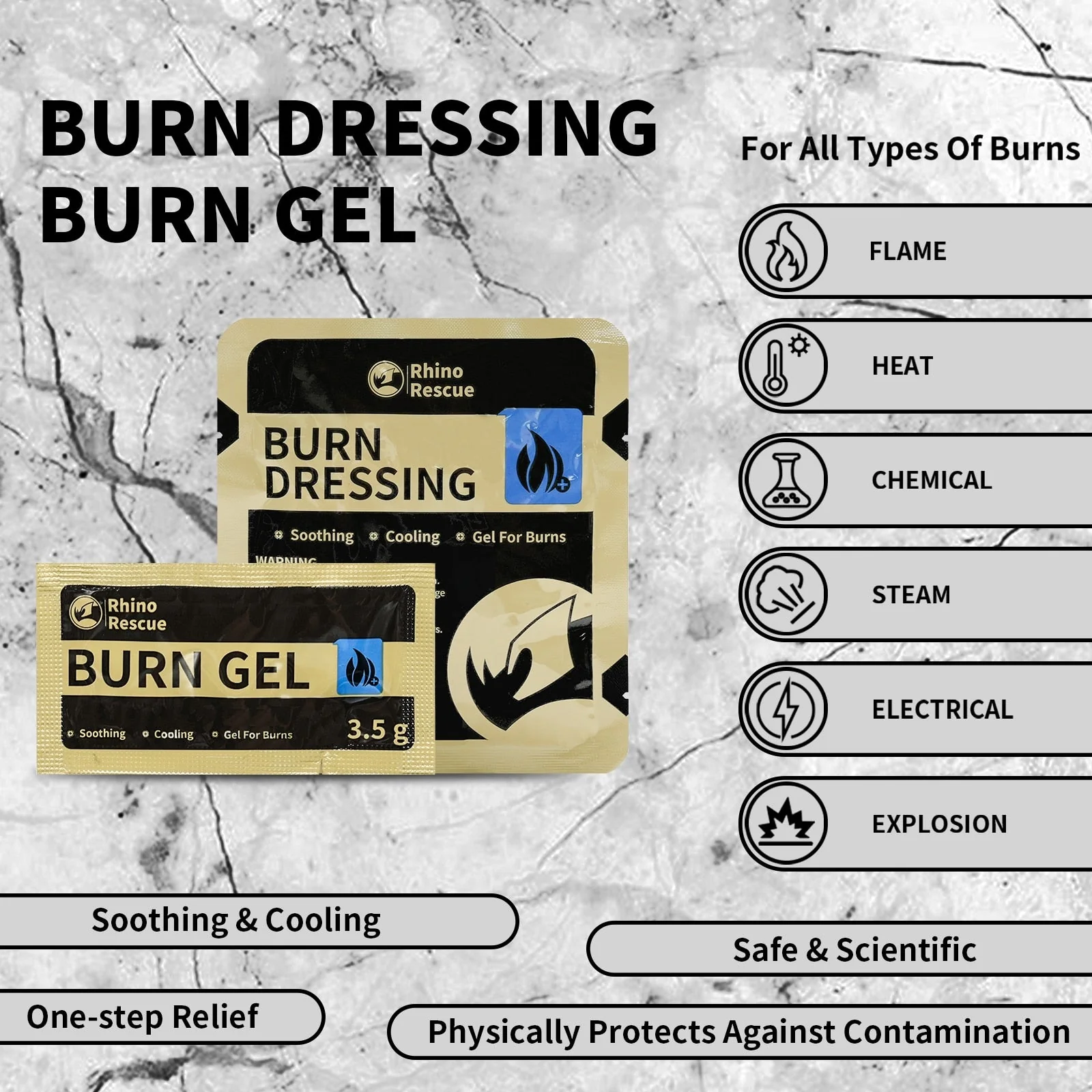 Burn Kit --- FDA/CE Burn Kit Packs 4×4 Dressings & Sterile Gel, Stops Sunburn-Flame-Chemical-Electric & Combat Burns, Rhino Rescue™ Grab-and-Go Lifesaver - Image 16