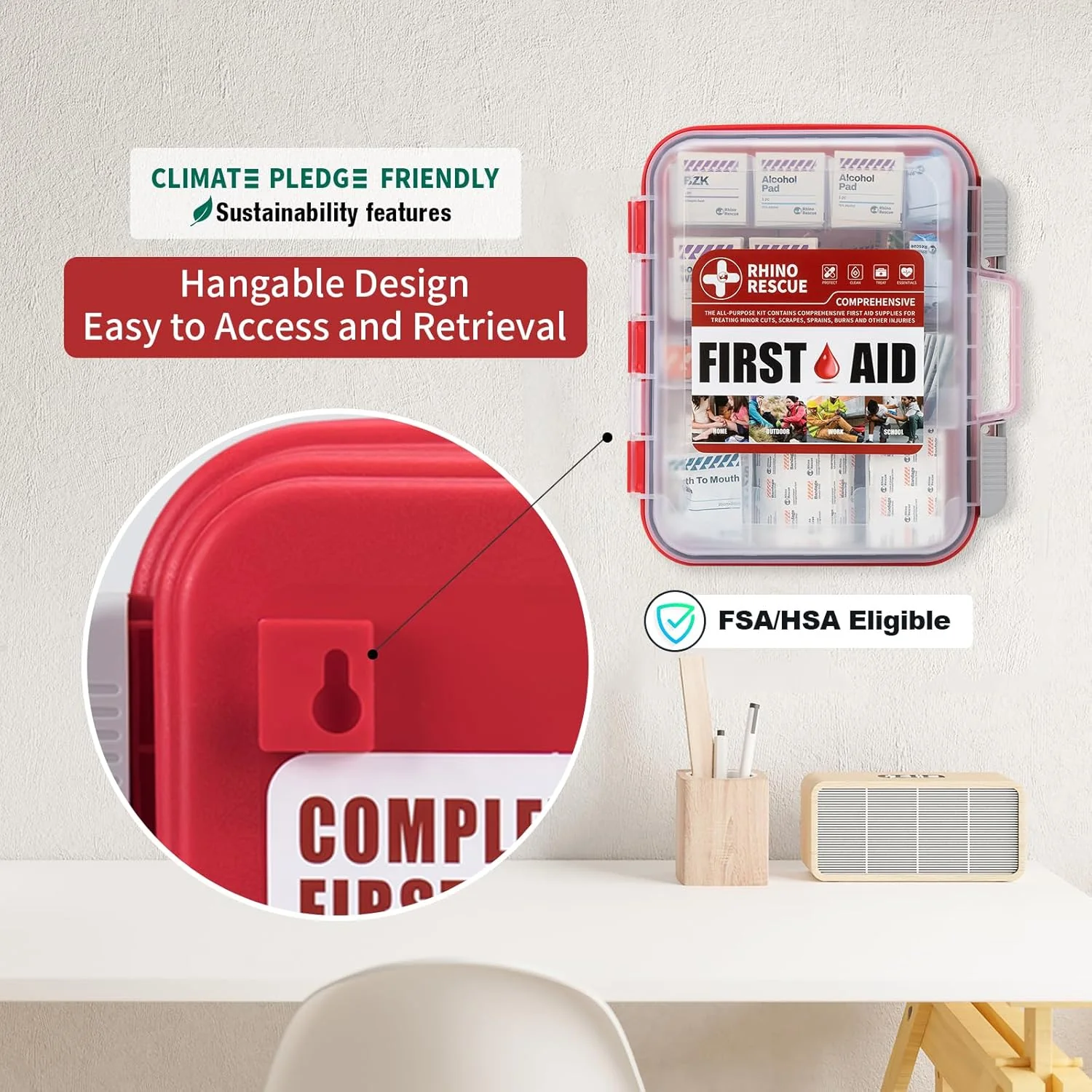 All-Purpose First Aid Kit 266/350 pc, Quick-Tilt Shelves Medical Box for Family, School & Outdoor - Image 12